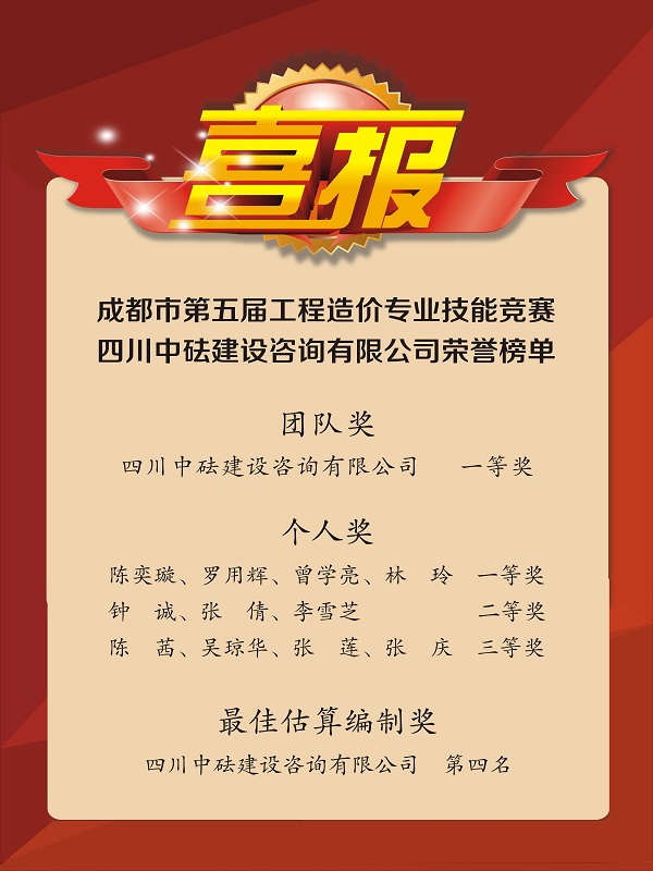 再傳捷報(bào)！戮力同心，我司斬獲成都市第五屆工程造價(jià)專業(yè)技能競(jìng)賽多項(xiàng)榮譽(yù)